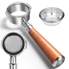 58mm Bottomless Portafilter 2 Ears - Fits Breville Oracle, Oracle Touch, Dual Boiler BES980XL BES990BSS BES920XL-Not suitable with E61 groupheads-with Double Shot Filter Basket & Walnut Handle
