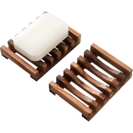 Vowupt 2PCS Wooden Soap Dish Self-Draining Holder Tray for Bathroom Shower Bar Soap