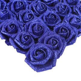 IPOPU Foam Roses, 25pcs Royal Blue Roses Glitter Flowers Artificial Rose with Stem for DIY Wedding Bridal Bouquet Home Party Decoration(Royal Blue)
