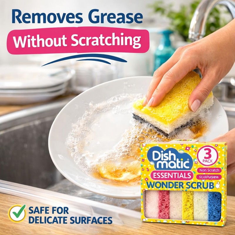 6 x Dishmatic Wonder Scrub Sponge Scourers – Non Scratch
