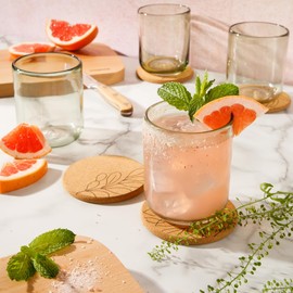 Bloomhouse - Oprah's Favorite Things - Sayulita Spring 8 Piece Hand Made 16 OZ Jadeite Colored Glass Double Old Fashioned Set w/Coasters