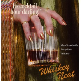 Dikixe Metallic Red Golden Shimmer Short Square Press On False Nails, Full Cover Acrylic 24 Pcs Salon Reusable Glossy Fake Nails with Strong Nail Adhesive Tabs for Women Girls