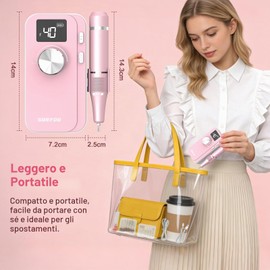 SURFOU Fresa per Unghie 40000 Giri/min, Lima Elettrica Senza Fili Ricaricabile 4000mAh, Velocità Regolabile, Silenziosa e a Basse Vibrazioni, Display LCD, per Gel, Acrilico e Naturali
