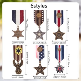 WEBEEDY 6 Pcs Military Hero Medals Badge Gothic Star Dangle Pendant Brooch Pins Costume Military Hero Combat Medals Brooch Military Medal Accessories for Women Men Jacket Uniform Costume, Metal, no