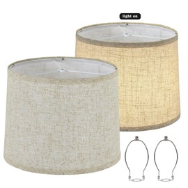 Set of 2 Drum Lamp Shade 11.6" Top x 12.6" Bottom x 9.8" High (Spider) Oatmeal Linen for Table Lamps & Floor Lamps Replacement Lampshade By ONext