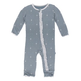 KicKee Pants Little Girls Print Muffin Ruffle Coverall with Zipper - Dusty Sky Tortoise Shell, 9-12 Months