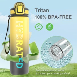 QLUR Water Bottle with Straw, 32 oz Motivational Water Bottles with Time Marker to Drink, Tritan BPA Free, 1L Sports Water Bottle with Carry Strap LeakProof for Women Men Gym Fitness Outdoor (1 Pack)