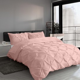 MH Traders Double Size Duvet Cover Sets with Pintuck Design - Double Duvet Set Crafted from 100% Cotton with 200 Thread Count Double Bedding Set Pinch Pleated Quilt Double Size Design - Soft Pink