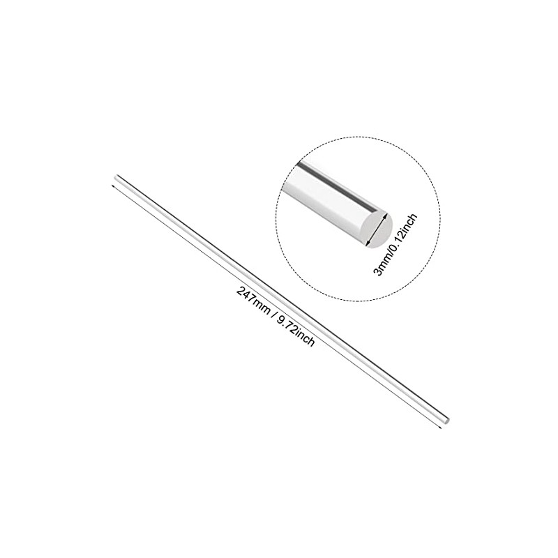 sourcing map Acrylic Round Rod,Clear,3mm Diameter 10inch(247mm) Solid Plastic PMMA