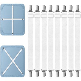 Sujetador de Sabanas de Cama, 8 Piezas Tirantes para Cama Clips de metal y bandas de alta densidad, ligas para sabanas y gancho espiral para sabanas en colchón o sofá