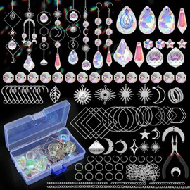 Apengshi 200PCS DIY Suncatcher Making Supplies Kit Prism Hanging Suncatcher for Window Colorful Crystal Chain Pendant Home Decor DIY Gifts for Adult