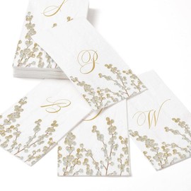 Caspari Berry Branches Single Initial Paper Guest Towel Napkins Letter D - 15 Per Package