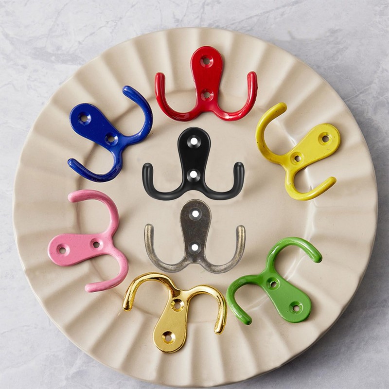 Taiyyi Pack of 8 Colourful Clothes Hooks Vintage Double Wall