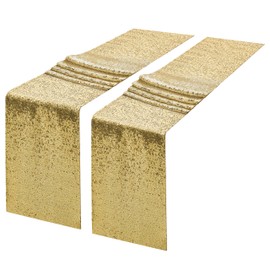 2 Packs 12 x 108 inches Gold Sequin Table Runner, Glitter Gold Table Runner for Wedding Birthday Bachelorette Holiday Party Supplies Decorations Bridal Shower Baby Shower