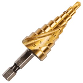 4mm to 20mm Spiral Flute Step Drill Bit, High Speed Steel Titanium Coated, Metric Hex Shank, HSS Tool For DIY Plastic Wood Steel Metal Aluminum Copper. Cone Cutter Hole Cutter Drill Bit