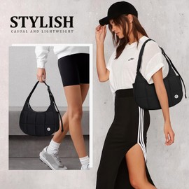 Caitina Puffer Shoulder Crescent Bag for Women Nylon Hobo Bags Purse for Women Small Quilted Bag with Adjustable Strap Khaki