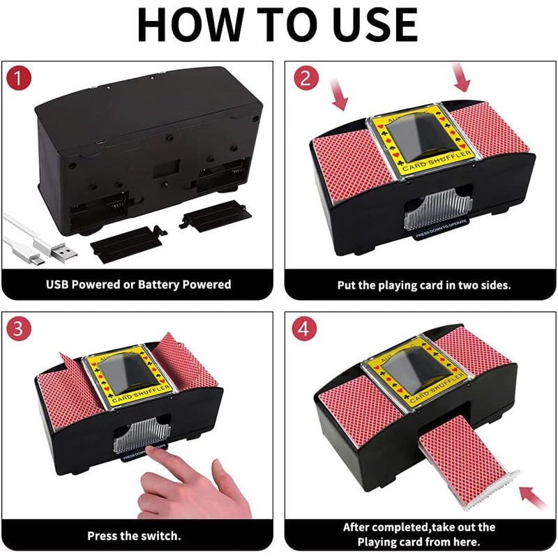 4 Decks Automatic Card Shuffler USB/Battery Operated Electric Shuffler