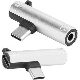 2-in-1 Micro USB Type C Headphone Adapter, Audio and Music Plug and Play Adapter, Audio Extension Cord Aluminum Splitter Jack, Type-C to 3.5mm Charging Converter USB Connector (Silver)