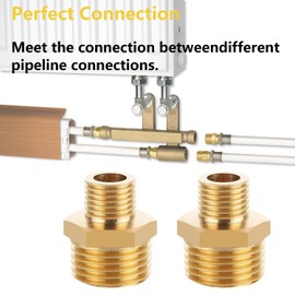 QZKJQDD 2 Pcs 1/2" Male to 1/4" Male BSP, Thread Brass Hex Nipple Connector, Hex Nipple Pipe Fittings, Thread Brass Reducer, Thread Connector for Pipe Connecting Conversion