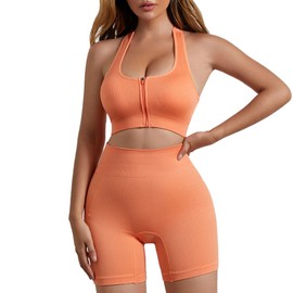 Waist Sweat Wrap Women's Sports Bra Women's Shockproof Running Training Fitness Sports Bra No Steel Ring Gathered Back Yoga Vest Suit Neoprene Zipper Vest (Orange, M)