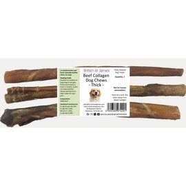 Britten and James 3 Thick Beef Collagen Sticks for Dogs (30cm length). Natural Dental Chew Dog Treat - Long Lasting, Grain Free and Hypoallergenic