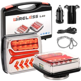Wireless Trailer Lights Kit, Rechargeable Magnetic Tow Lights with Brake Turn Signal, IP65 Waterproof LED Tailing Lights for Truck Trailer Boat Camper RV, DOT Compliant, Easy Installation