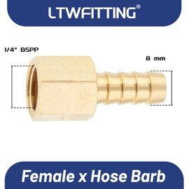 LTWFITTING Brass BSP Fitting Coupler/Adapter 1/4-Inch Female BSPP x 8mm Hose Barb(Pack of 5)