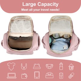 Geestock Diaper Bag Small Diaper Backpack, Stylish Quilted Baby Backpacks, Mini Maternity Bags, with Changing Pad, Pacifier Case & Stroller Straps, Parents Essentials Diaper Bag, Pink