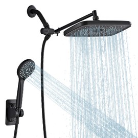 Seacity Wide Rain Shower Head With 5 Modes Handheld Showerheads, High Pressure Showerhead Combo with Extension Arm for Bathroom Accessories, Adjustable Shower Head with Anti-Clog Nozzles, Matte Black
