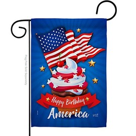 Fourth of July Happy Birthday America Garden Flag Patriotic Independence Day Fireworks BBQ United State American Small Decorative Gift Yard House Banner Double-Sided Made In USA 13 X 18.5