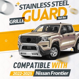 KUAFU Front Bull Bar Compatible with 2022 2023 2024 2025 Nissan Frontier Pickup Truck 3” Front Bumper Brush Grille Grill Guard Stainless Steel Polishing Silvery