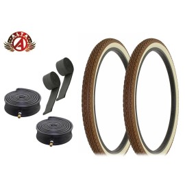 ALTA BICYCLE TIRES 26 x 2.125 BROWN/CREAM HF-133 DIAMOND W/TUBES & RIM STRIPS