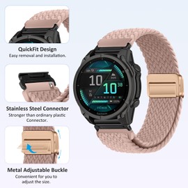 RosMank 20mm Quickfit Braided Watch Band Compatible with Garmin Fenix 8 AMOLED 43mm/7S Pro/7S/6S Pro/6S/5S/5S Plus, Nylon Woven Replacement Strap for Approach S70 42mm/Instinct 2S/Descent Mk3s,