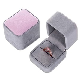 TheDisplayGuys - Plush Velvet Jewelry Ring Box w/Hinged Snap Lid (Grey Pink) - for Engagement, Proposal, Wedding, Gifting