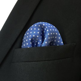 S&W SHLAX&WING Pocket Square for Men White Dots Blue for Suit Large 12.6"