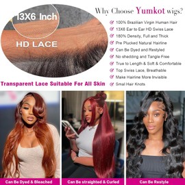 Yumkot Chocolate Brown 13x6 Body Wave Lace Front Wigs Human Hair 20Inch 180% Density HD Transparent Full Lace Front wigs Human Hair Pre Plucked with Baby Hair Lace Frontal Wigs for Women