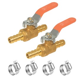 Hooshing 5/16" Hose Barb Mini Ball Valve Pipe Tubing Fitting Brass Shut Off Valve with Clamps for Water Air Fuel,Pack of 2