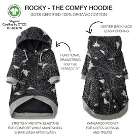 Pet Passion Rocky – The Orginal Lightweight Hooded TEE 100% Organic Cotton Dog Hoodie Pet Coat Sweater for Small, Medium, Large Dogs, Batty Black, X-Large