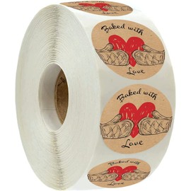 Baked with Love Labels | 500 Count | 1.5 Inch | Adhesive Baking Stickers | Bakery Bags | Candle & Soap Packaging