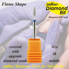 ianblues Nail Drill Flame-Shape Diamond Bit EFile for Nail Techs Electric Manicure Drill Machine to Make Cuticle Care, Double Hand Use (0.07 in, Middle)