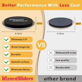 WIZARD SLIDERS 3-1/2" Furniture Sliders for Carpet, 16PCS Reusable Furniture Moving Pads, Heavy Duty Furniture Movers for Carpeted Floors, Round Gliders for Heavy Furnitures, Hard Floor Protectors