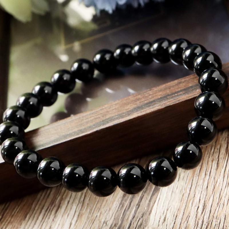 Bracelet for Men Women Onyx Black Agate Natural Stone Power