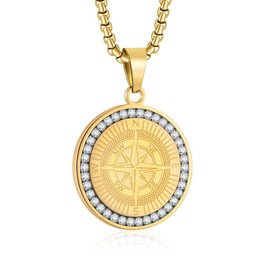 Yaumatea Men's Compass Pendant Necklace, Stainless Steel Navigator Amulet, Inspirational Guidance Jewelry, Waterproof & Sweatproof, 22+2” Chain, regular, Stainless Steel, No Gemstone