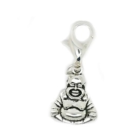 Happy Buddha Tibetan Silver Clip On Lobster Clasp Charm Pendant in Organza Gift Bag