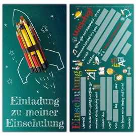 BREITENWERK 12 Invitation Cards Set Rocket – School Invitation Cards Invitation for Children to Start School Entrance School Cards