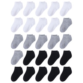 Cooraby 25 Pairs Kids' Socks - Sport Ankle Athletic Socks for Boys Girls -Black White Gray Trainer Socks - for 2-10 Years Boys Girls School Short Socks