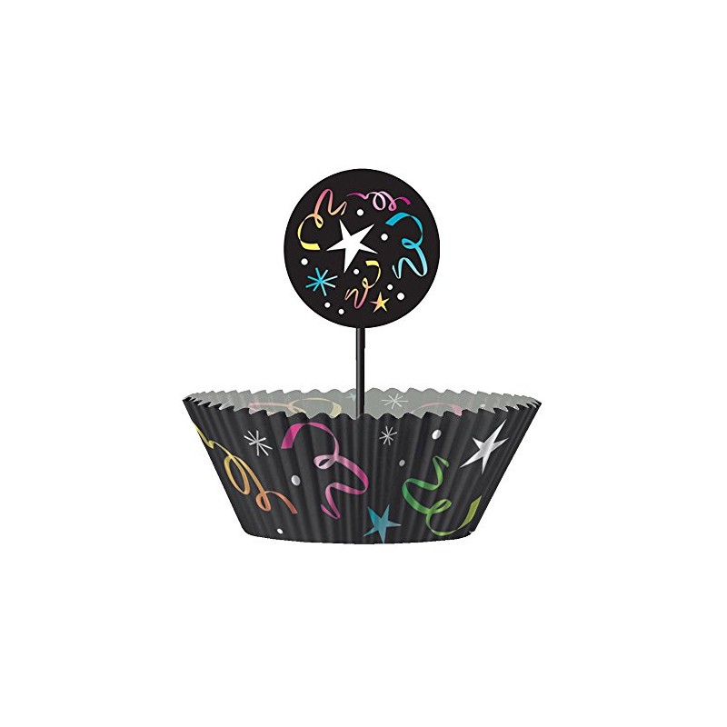 Unique New Year Confetti Cupcake Kit, 2", Black
