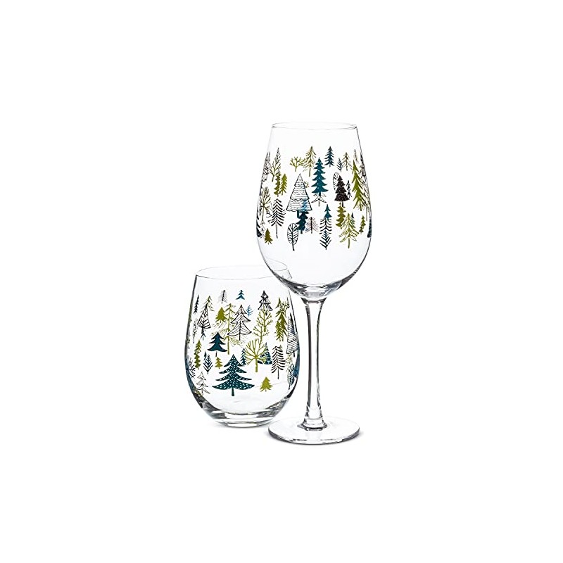 Abbott Collection Allover Trees Stemless Wine Glass-5" H