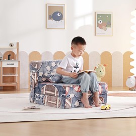 Tiita Folding Sofa Bed Floor Mattress for Kids, Toddler Washable Foldable Floor Nap Mat for Sleeping, Child Fold Up Sofa Futon Folding Chair Bed with Storage Bag for Girls Boys, Ball
