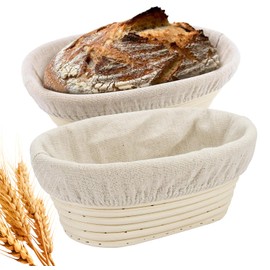 TAPANFAI 2 Pack Oval Bread Proofing Basket, 10 inch Sourdough Bannetons Bortform Proving Rattan Basket with Linen Liner Cloth, Bread Basket, Great for Professional